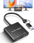 USB C to HDMI Splitter Dual Monitor Adapter - 4K/1080p