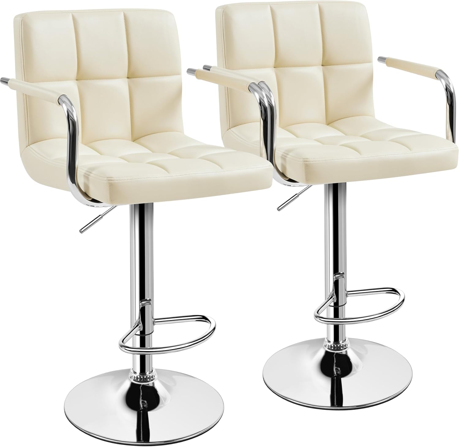 Comfortable PU Leather Adjustable Swivel Bar Stools Set of 2