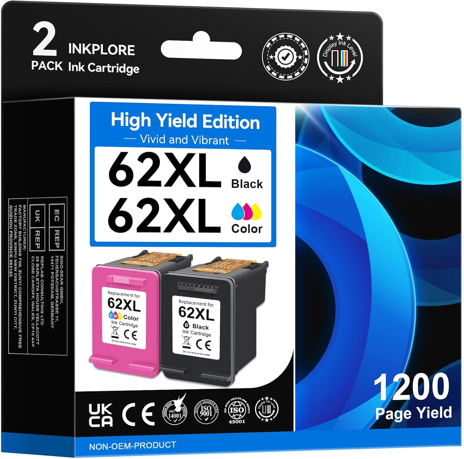 62XL Ink Cartridge Combo Pack for HP Ink 62 - High Yield