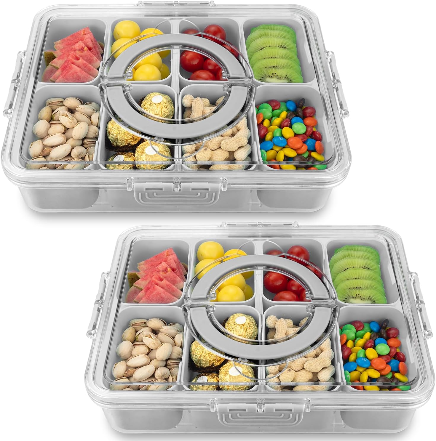 Divided Serving Tray with Lid and Handle for Snacks and Fruits