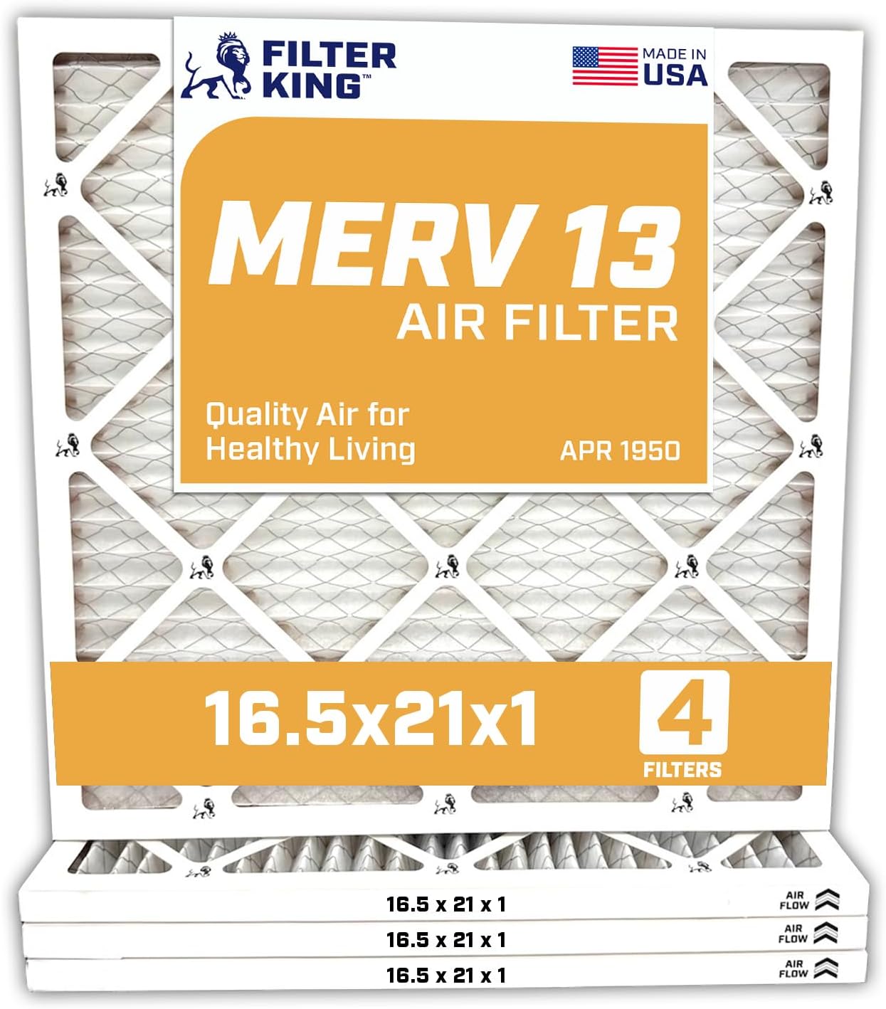 MERV 13 Air Filter 16.5x21x1 - 4-Pack for HVAC Systems