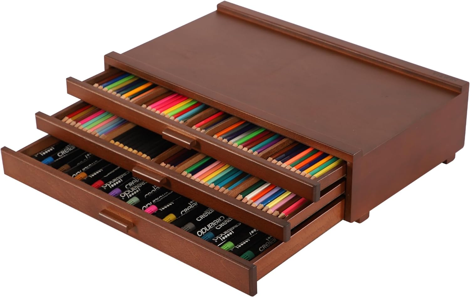 Upgraded 3-Drawer Wood Artist Supply Storage Box for Organizing