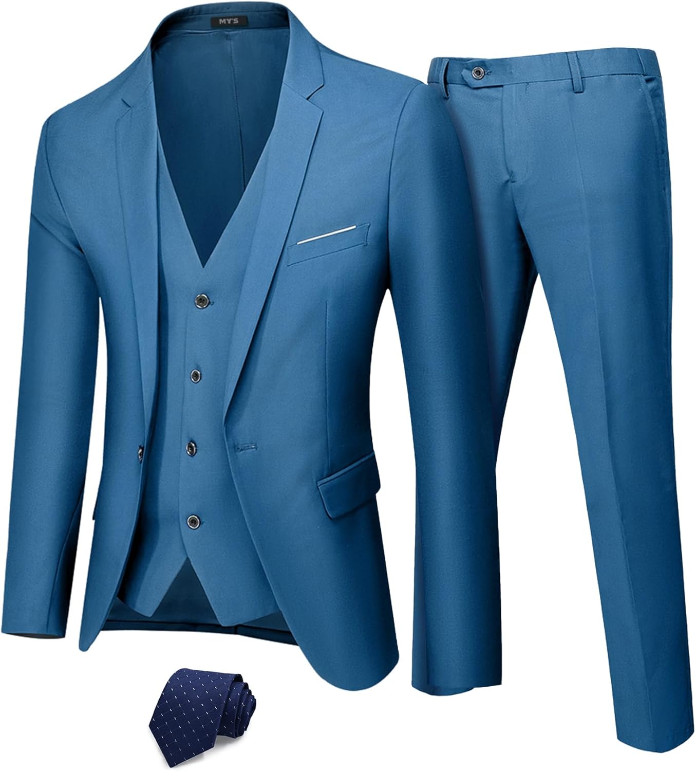 MY'S Men's 3 Piece Suit Set: Slim Fit Jacket, Vest & Pants