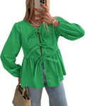 PRETTYGARDEN Babydoll Peplum Bow Tie Blouse - Cute Everyday Top