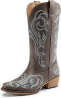 DREAM PAIRS Women's Cowboy Boots Mid Calf Square Toe Chunky Heel