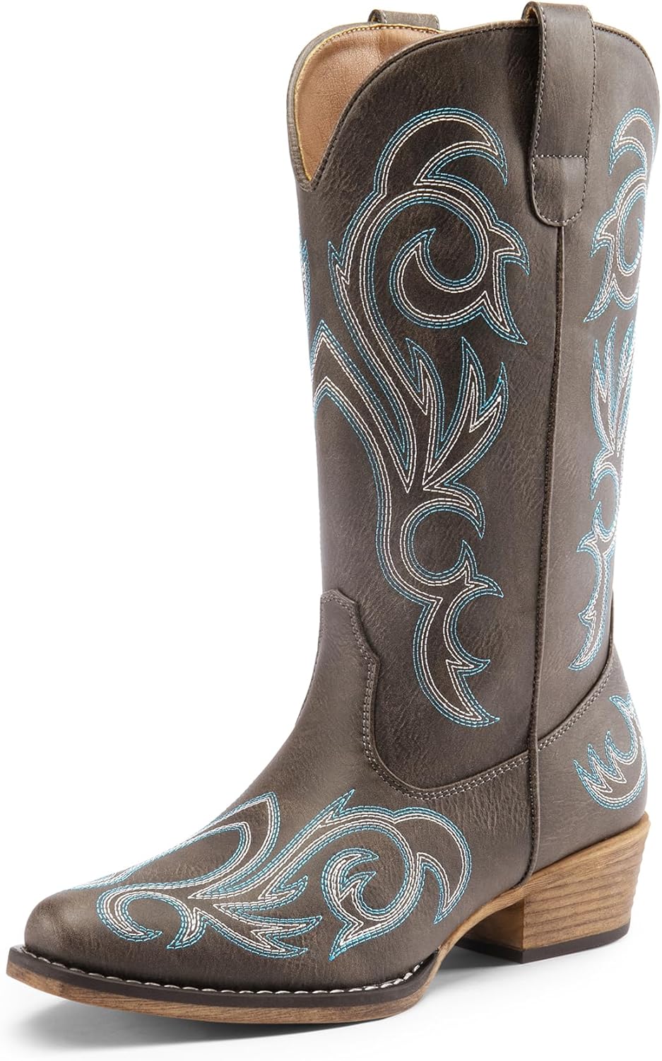 DREAM PAIRS Women's Cowboy Boots with Square Toe and Chunky Heel