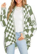 Womens Checkered Color Block Cardigan - Cozy Oversized Knit
