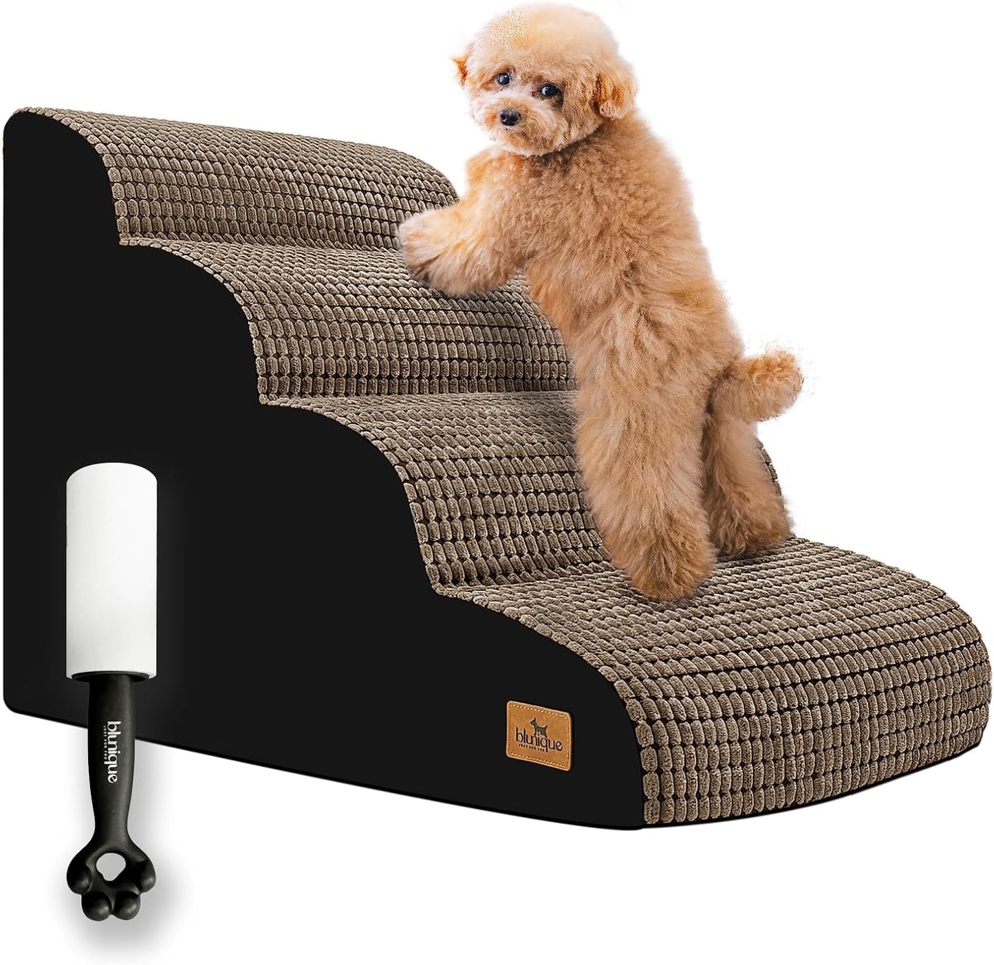 Dog Stairs for Small Pets - 4 Step Curved Ramp for High Beds
