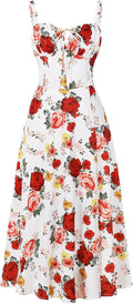 Floral Corset Midi Sundress - Flowy Boho Bustier Midi Dress