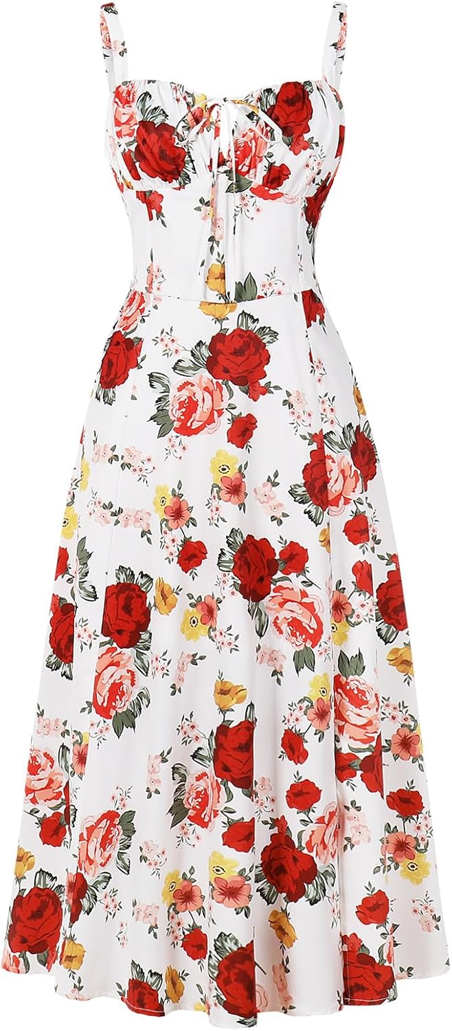 Floral Corset Dress for Women: Boho Midi Sundress with Slit