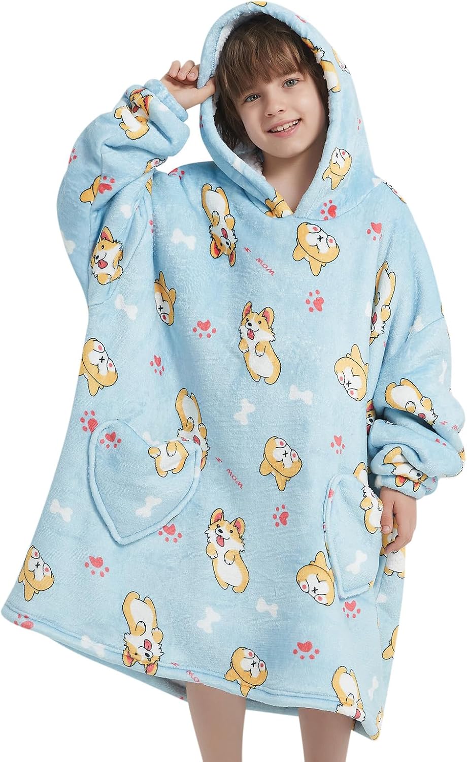 Fiosnow Corgi Blanket Hoodies for Kids - Cozy Oversized Wearable