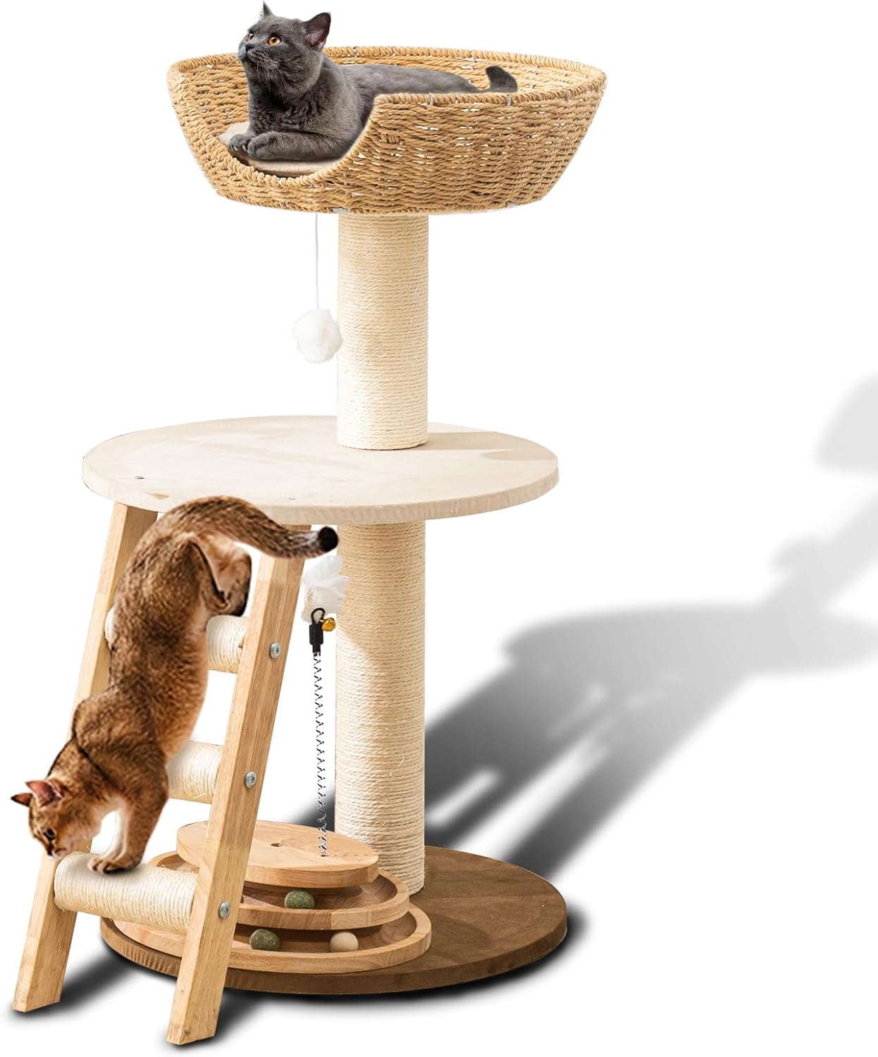 Natural Wood Modern Cat Tree with Unique Design for Cats