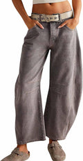 Fashionable Stretchy Mid Rise Barrel Jeans for Women