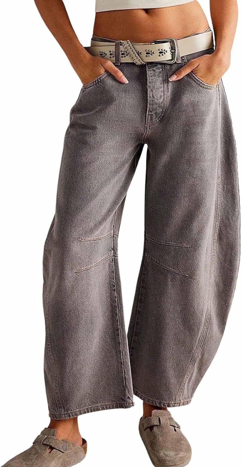 Womens Stretchy Mid Rise Barrel Jeans for Vintage Style Lovers