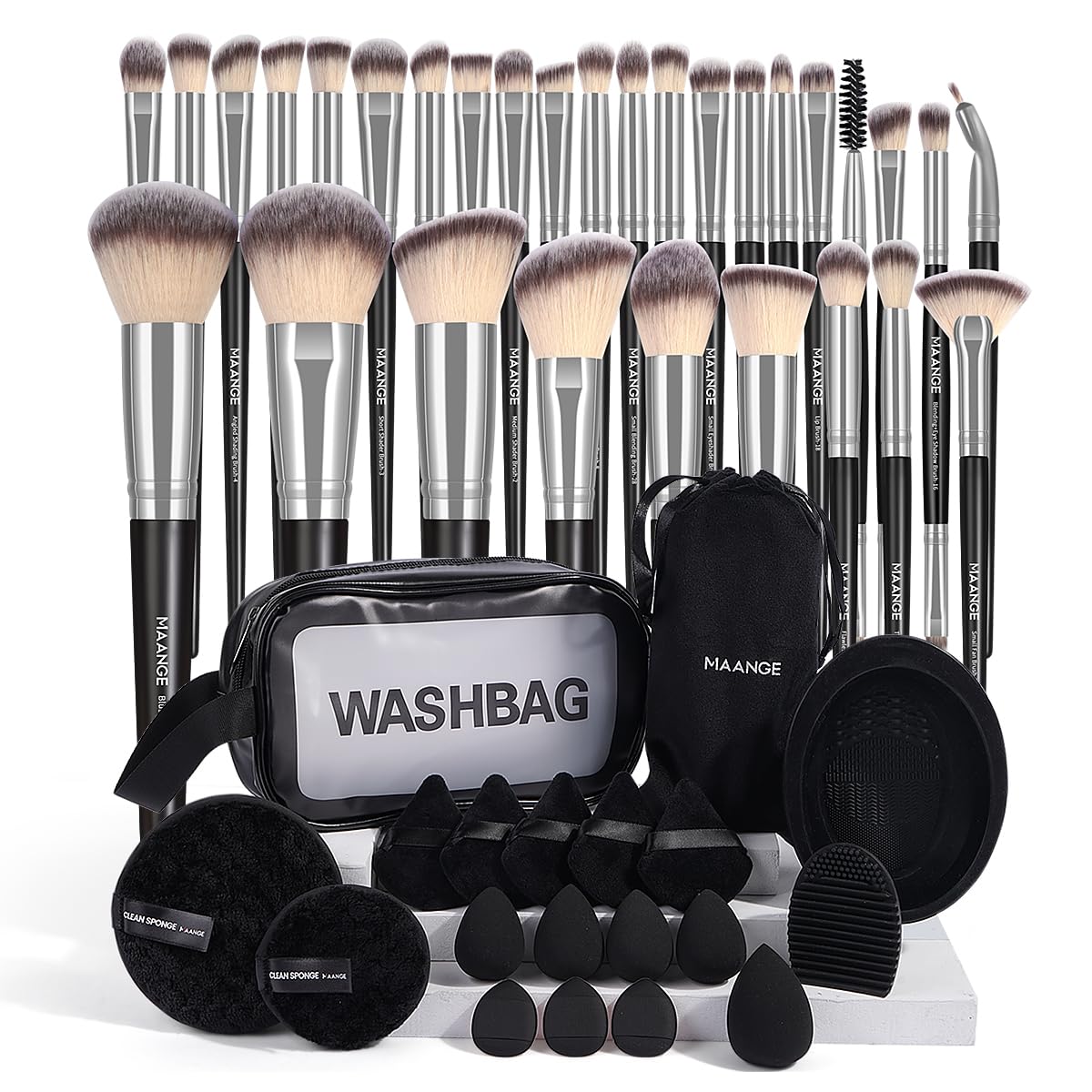 Professional Makeup Brush Set with Velvet Bag and Beauty Blenders