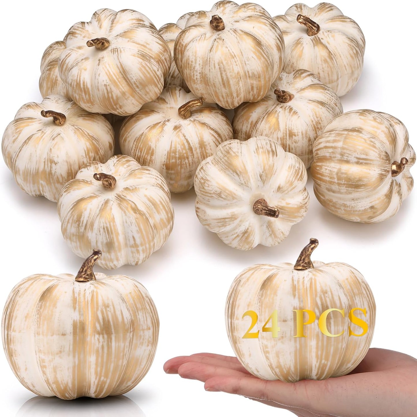 24 Pack 4 Inch Fall Harvest Gold Artificial Pumpkins for Decor