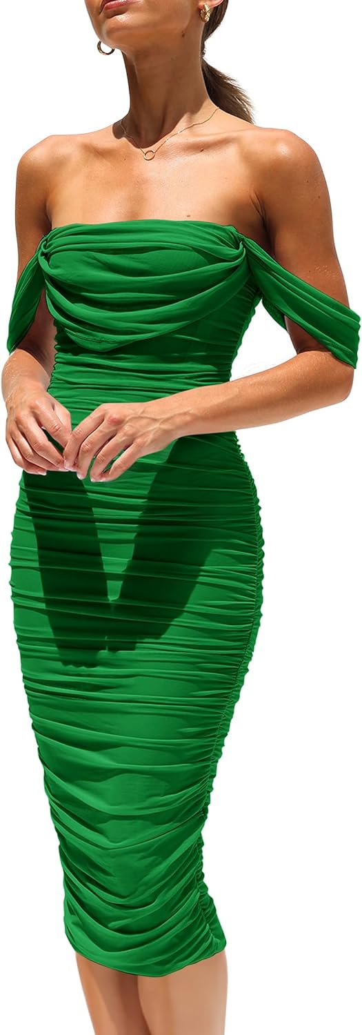 Elegant Off Shoulder Midi Dress for Summer Weddings and Parties