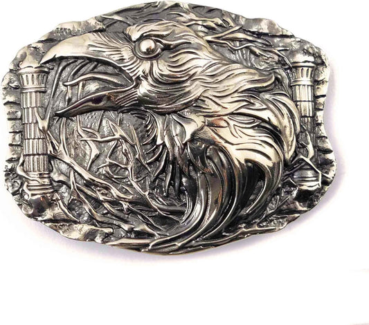 Handmade Viking Huggin And Munnin Ravens Belt Buckle in Silver