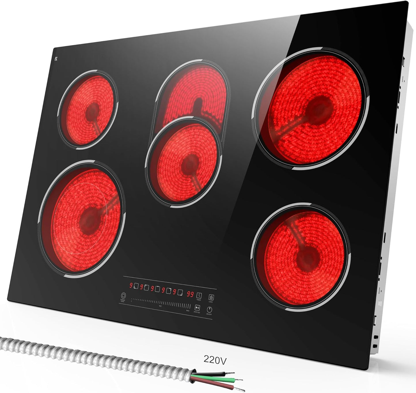 5 Burner Electric Cooktop with Slide Touch Control and Timer