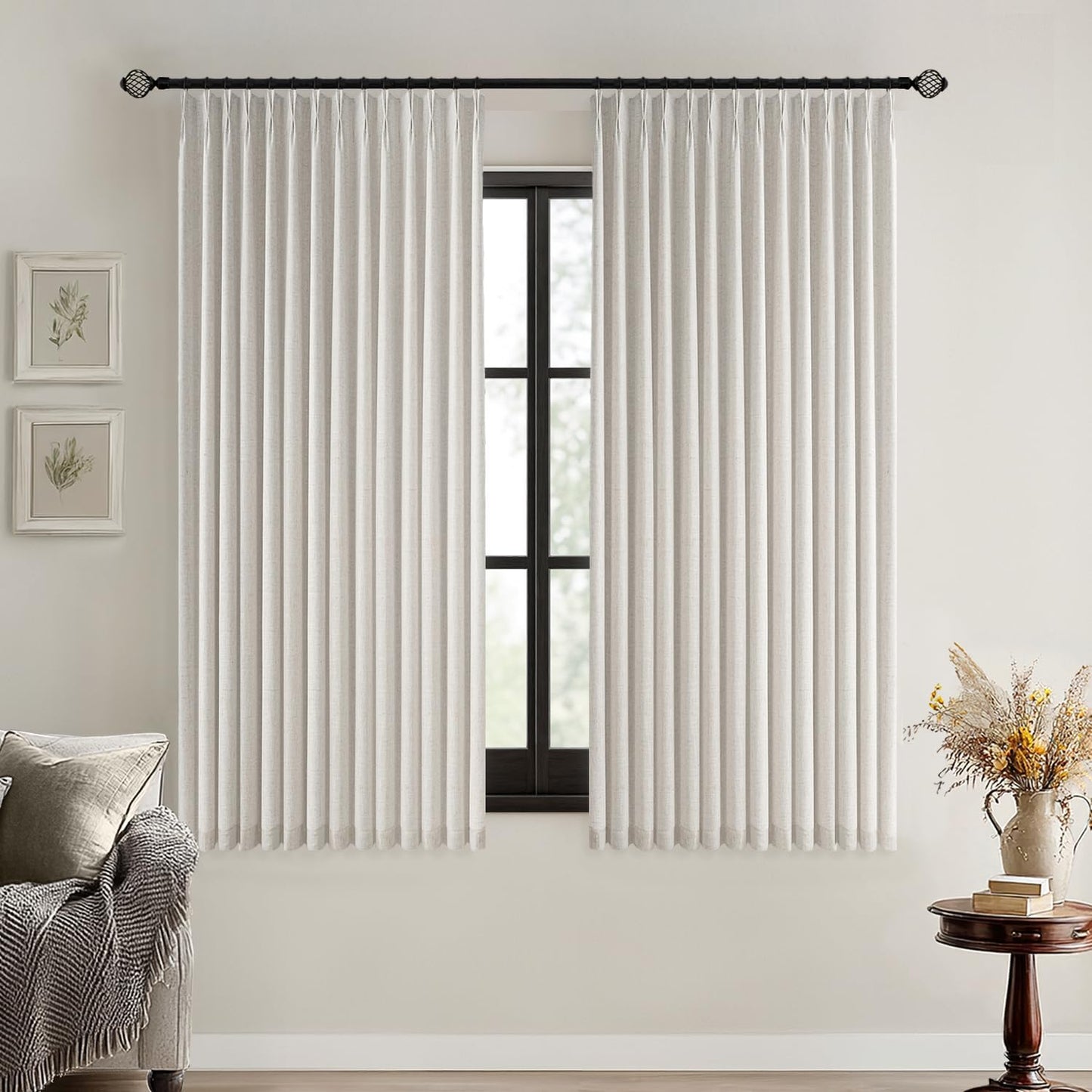 MIULEE Birch Pinch Pleated Blackout Linen Curtains for Home