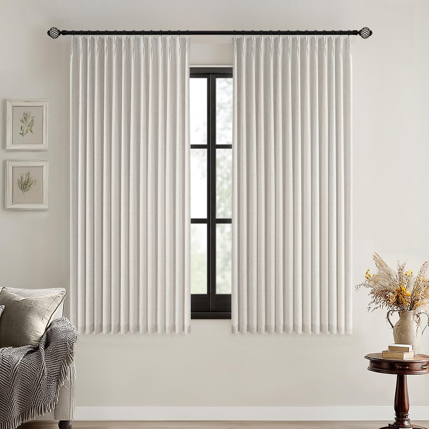 MIULEE Birch Pinch Pleated Blackout Linen Curtains for Home