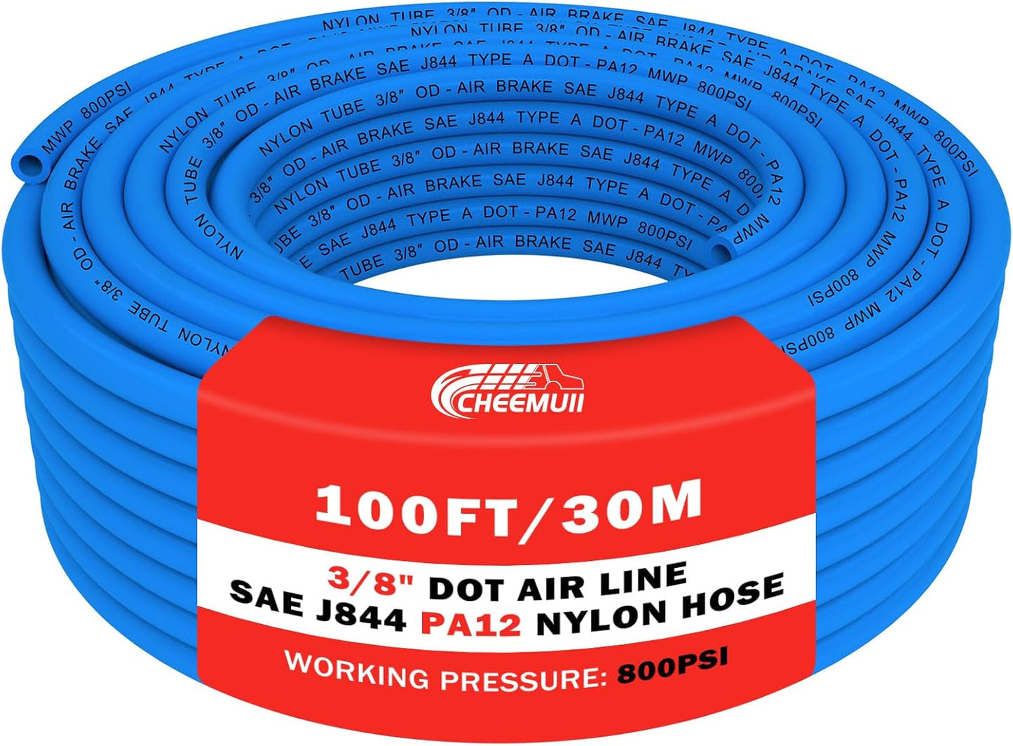 CheeMuii 100 FT 3/8 DOT Air Line Blue Pneumatic Tubing for Trucks