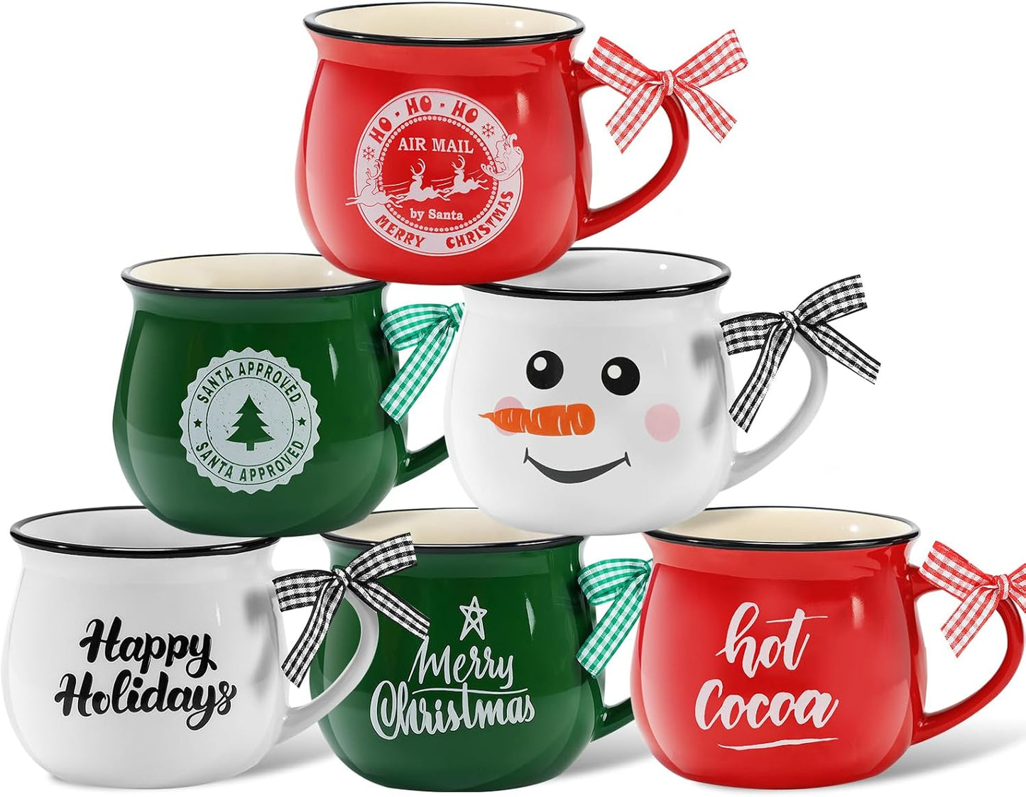 Christmas Coffee Mugs Set of 6 for Holiday Hot Cocoa Fun
