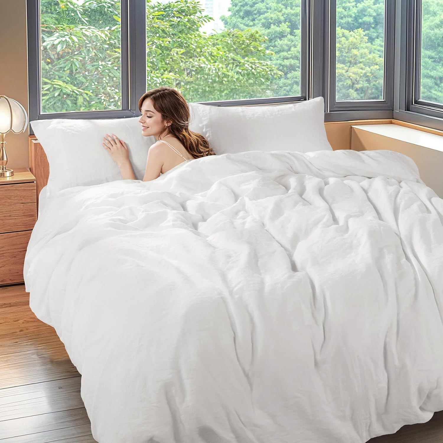 Luxury 100% Linen California King Duvet Cover Set for Comfort
