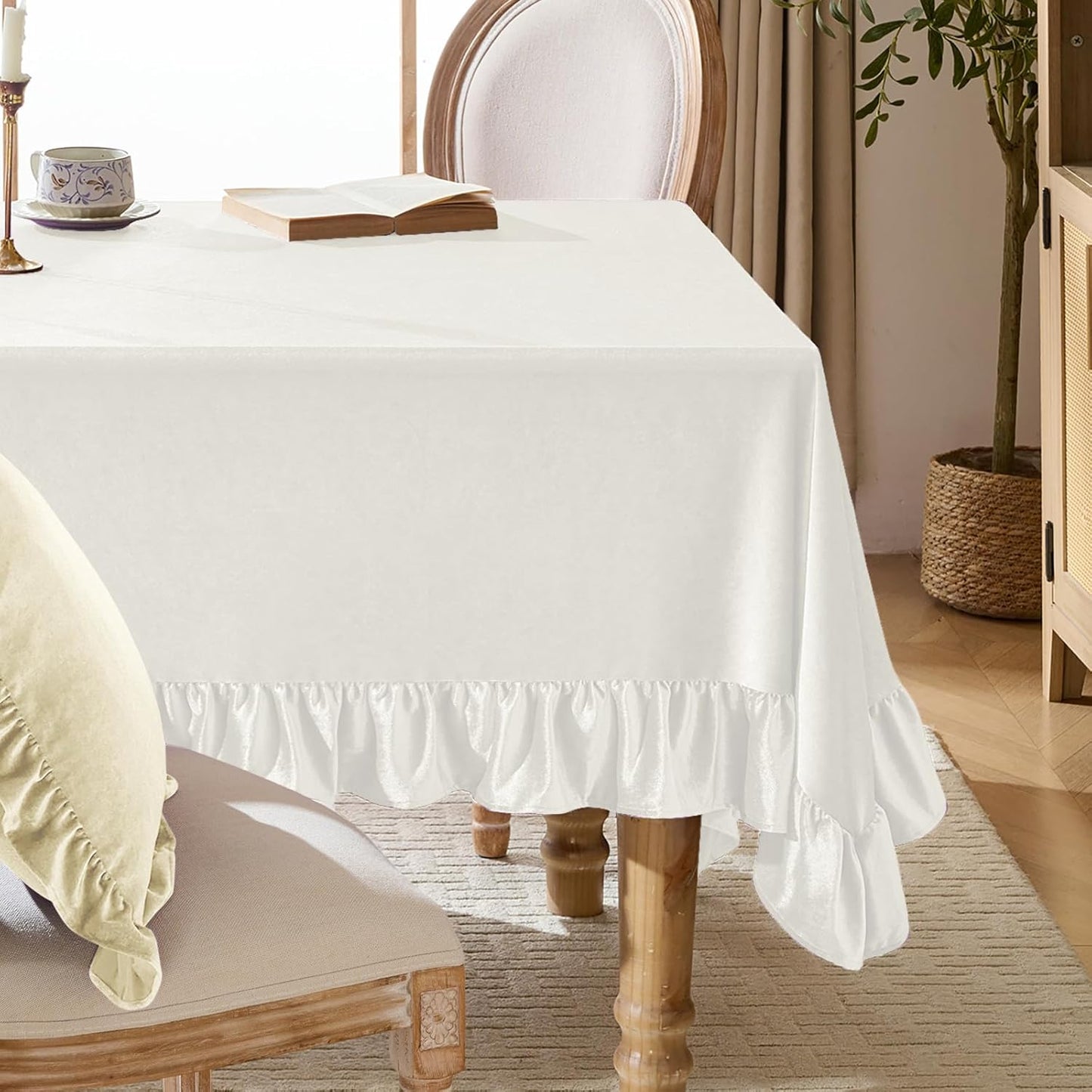 KKJIAF Ivory Velvet Tablecloth for Elegant Wedding Decor