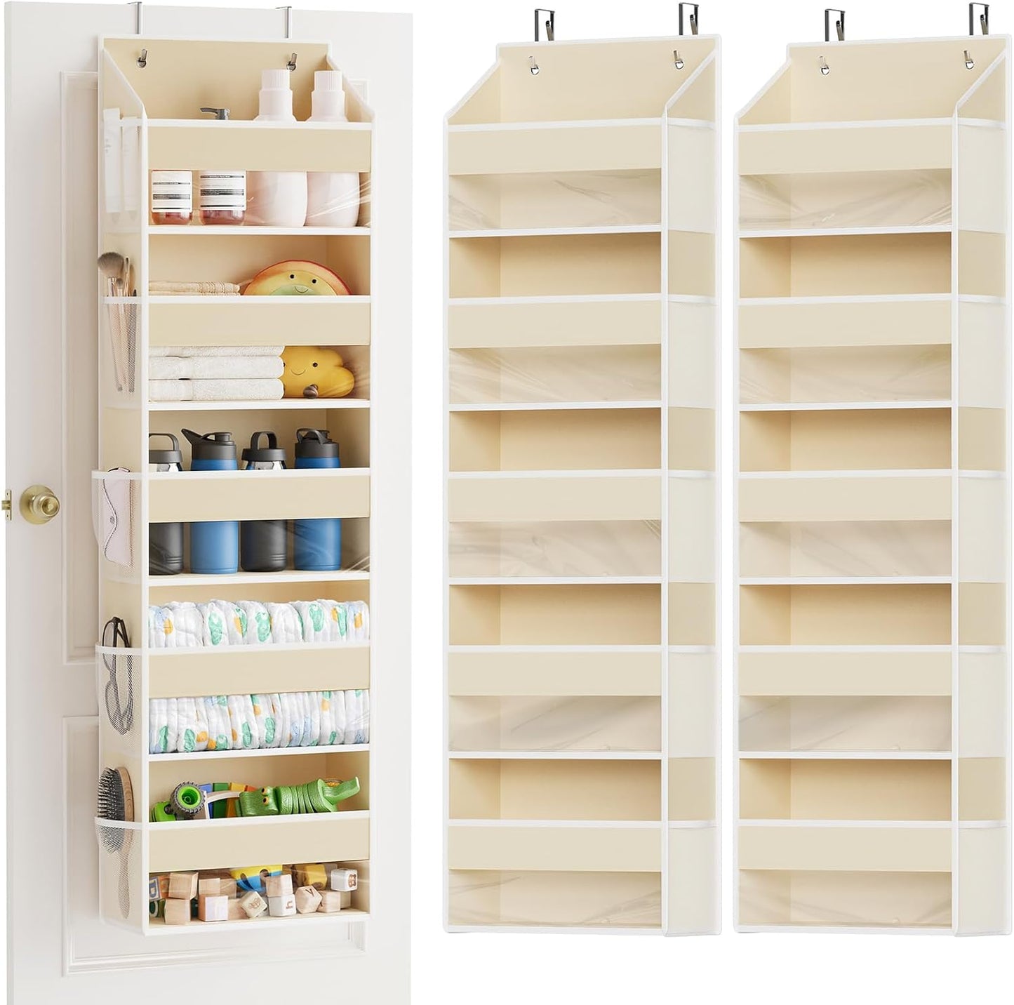 Beige Over The Door Organizer with 5 Large and 10 Mesh Pockets