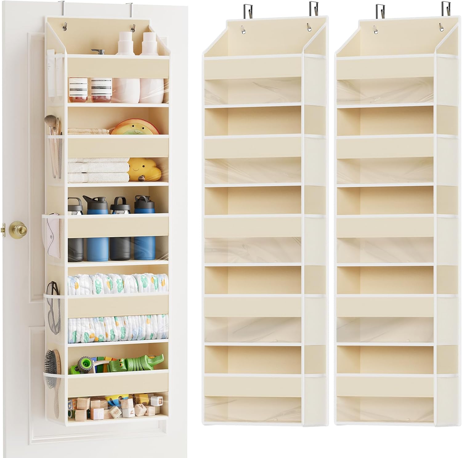 Beige Over The Door Organizer with 5 Large and 10 Mesh Pockets