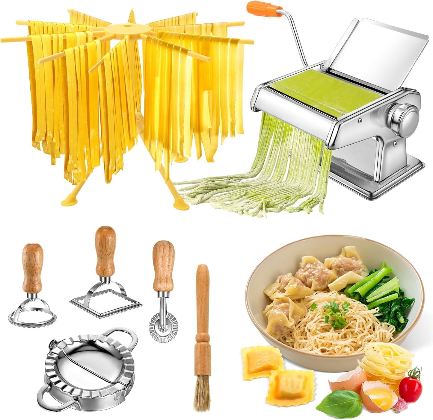 Baderke Stainless Steel Pasta Maker Set - Hand Press for Customized Pasta!