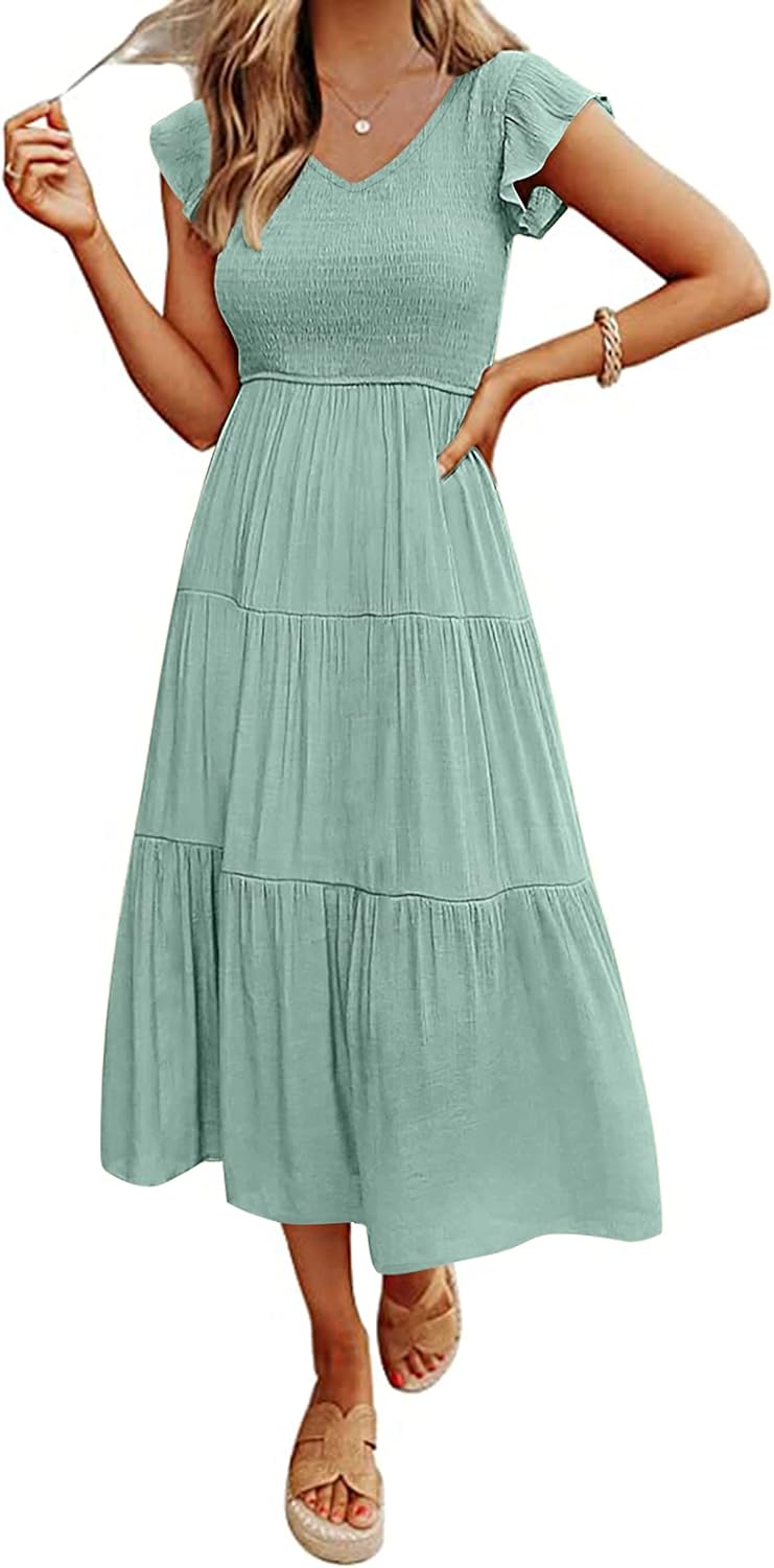 Stylish Flutter Sleeve Smocked Midi Dress for Every Occasion