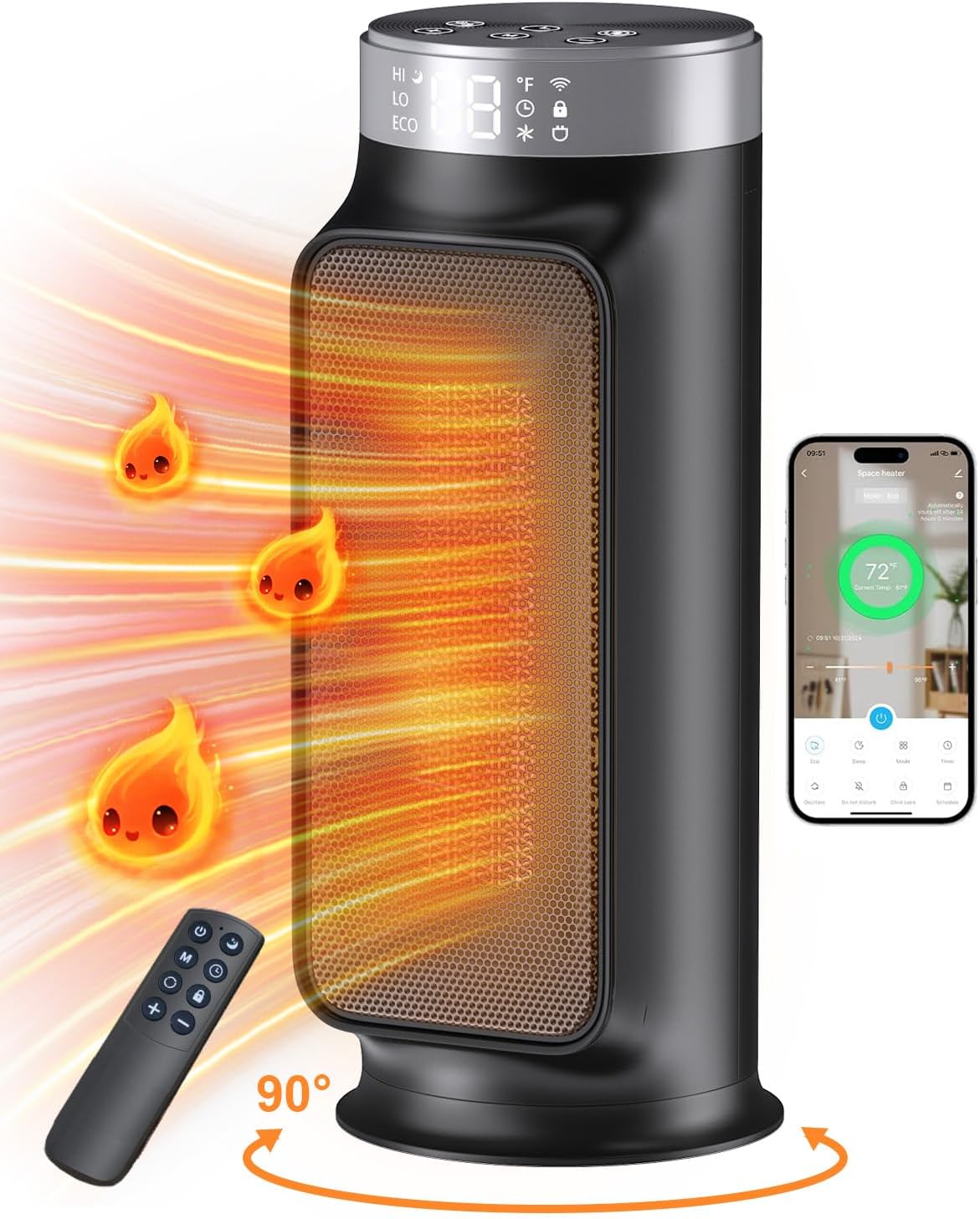 WiFi Smart Heater, Eco Sleep Mode, Remote Control
