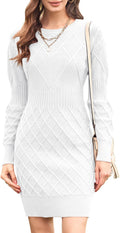 Womens Diamond Knit Sweater Dress Crewneck - Slim Pullover
