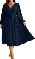 Plus Size Fall Wedding Guest Dress Wrap V Neck Swiss Dot - Flattering