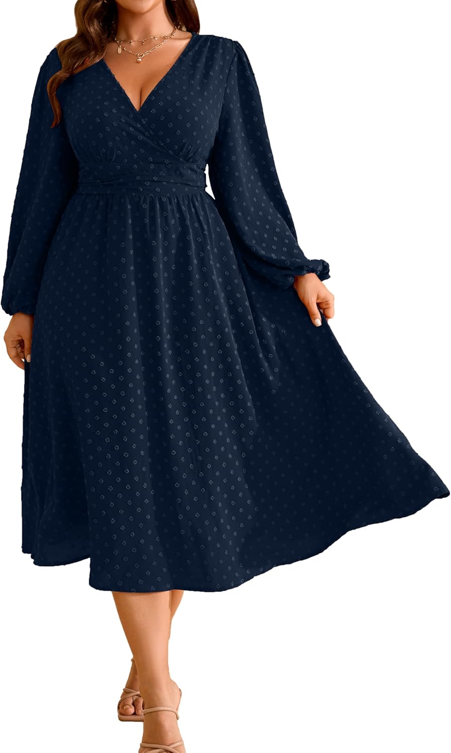 Plus Size Fall Wedding Guest Dress with Wrap V Neck Design