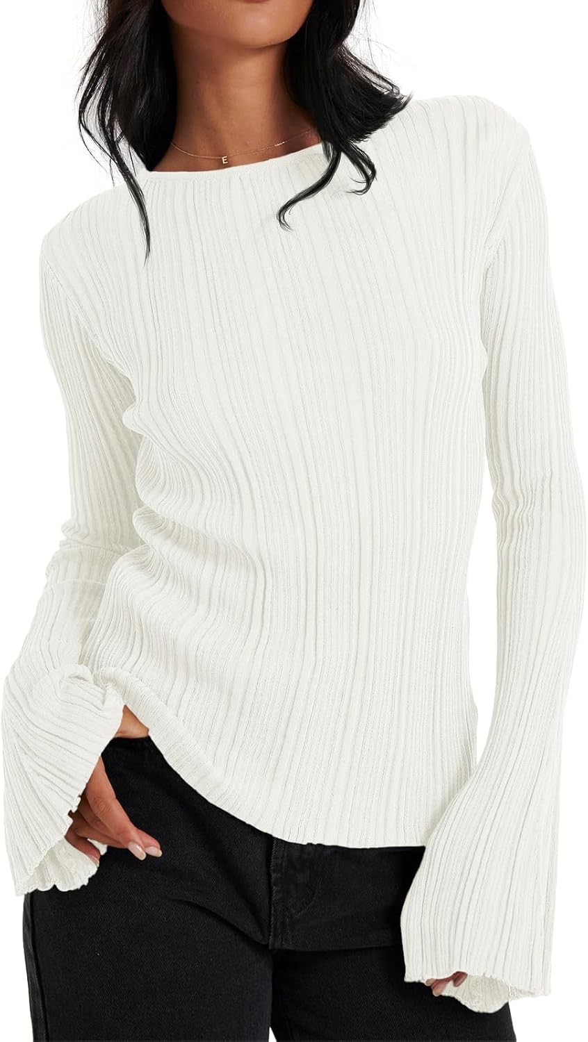 Cicy Bell Womens Bell Long Sleeve Knit Tops for Fall Fashion
