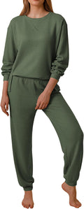 Ekouaer Waffle Knit Lounge Set for Women - Cozy Two-Piece Pajama Sets