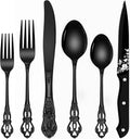 Black Silverware Set For 8 - 48PCS Retro Mirror Polished Flatware