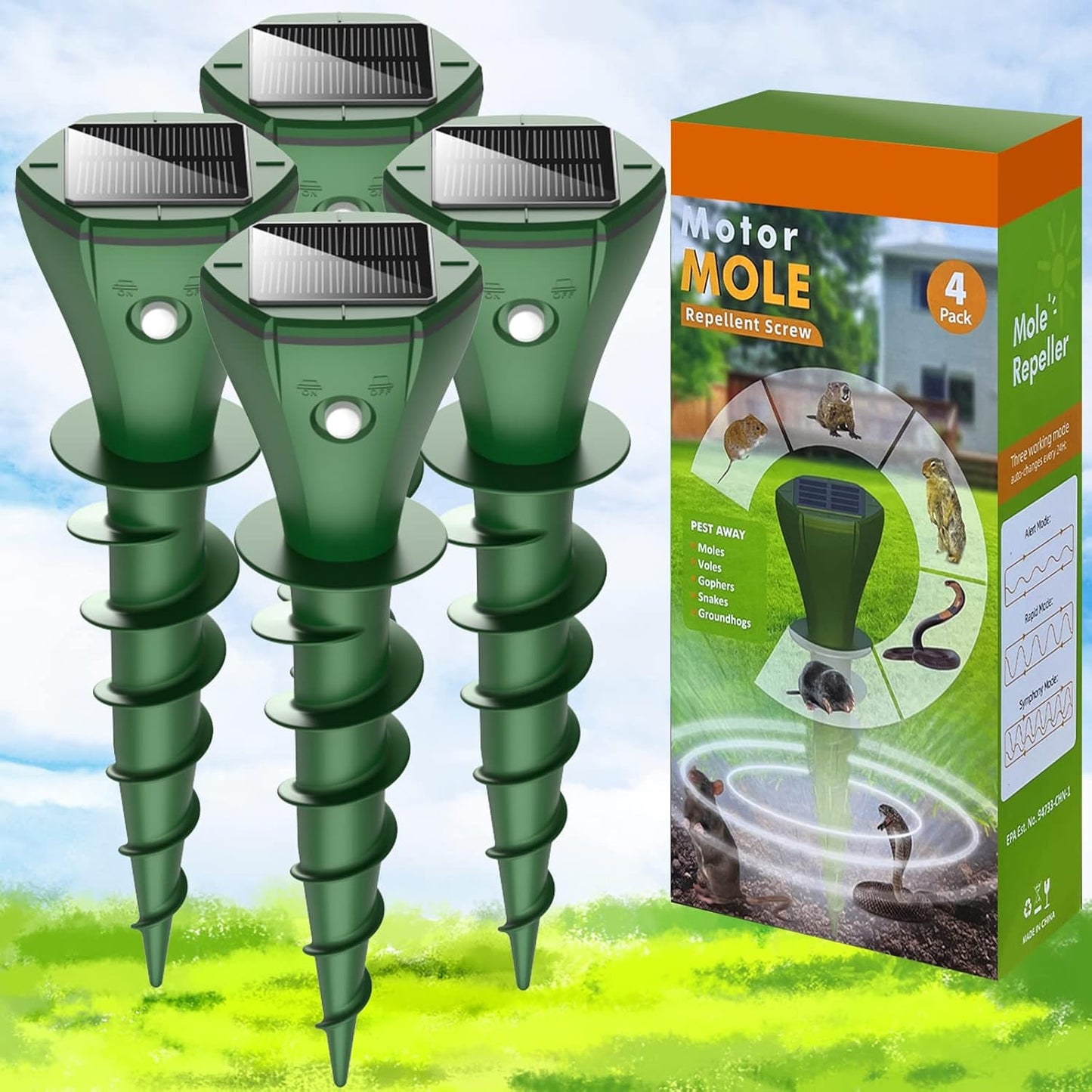 Mole Repellent Solar Powered for Yard, Garden, and Lawns