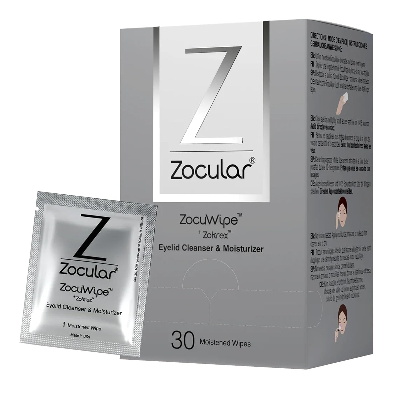 ZocuWipe Eyelid Wipes for Irritated Red Eyes - 30ct