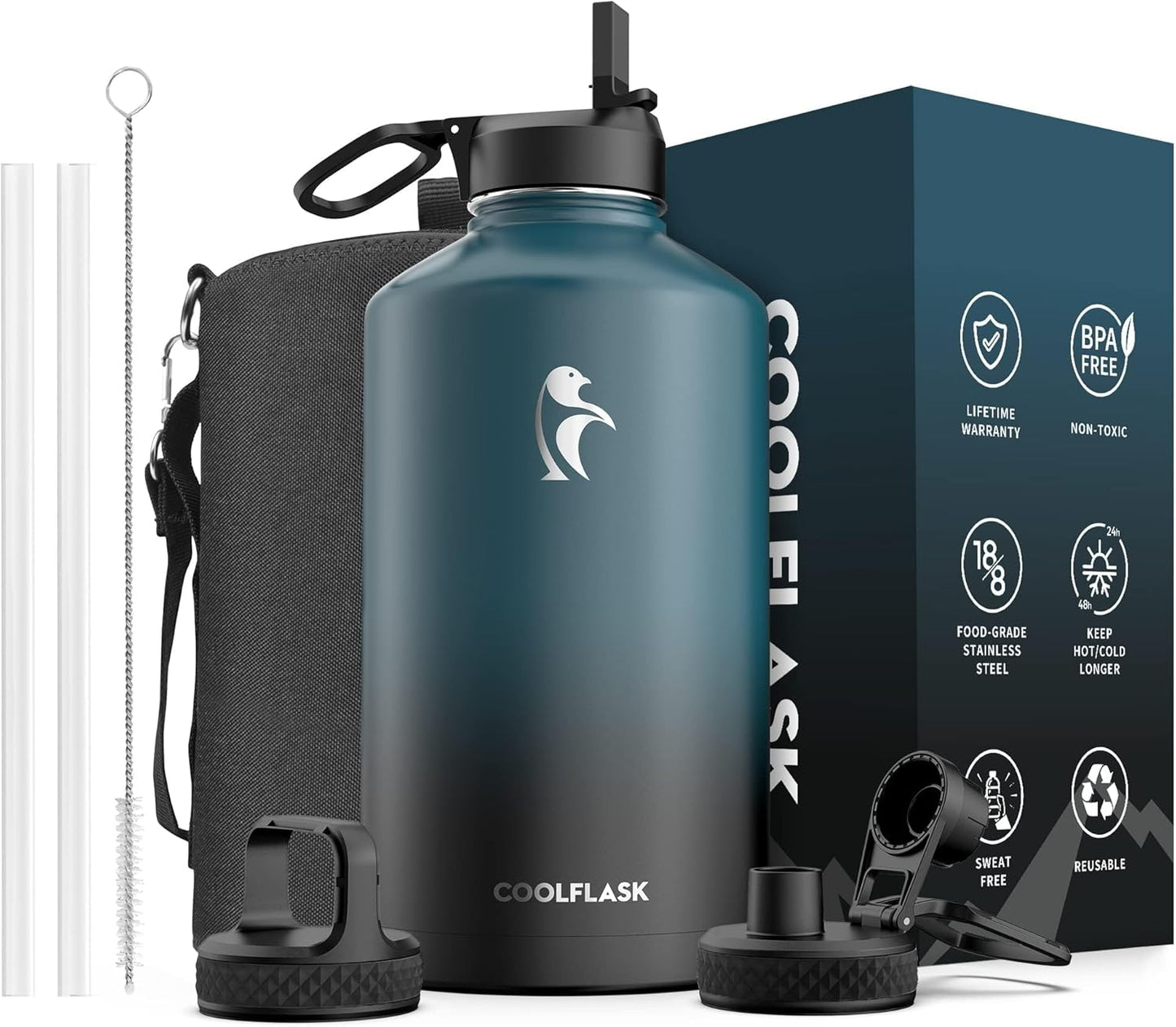 Coolflask 128 oz Gallon Water Bottle Insulated for Sports and Gym