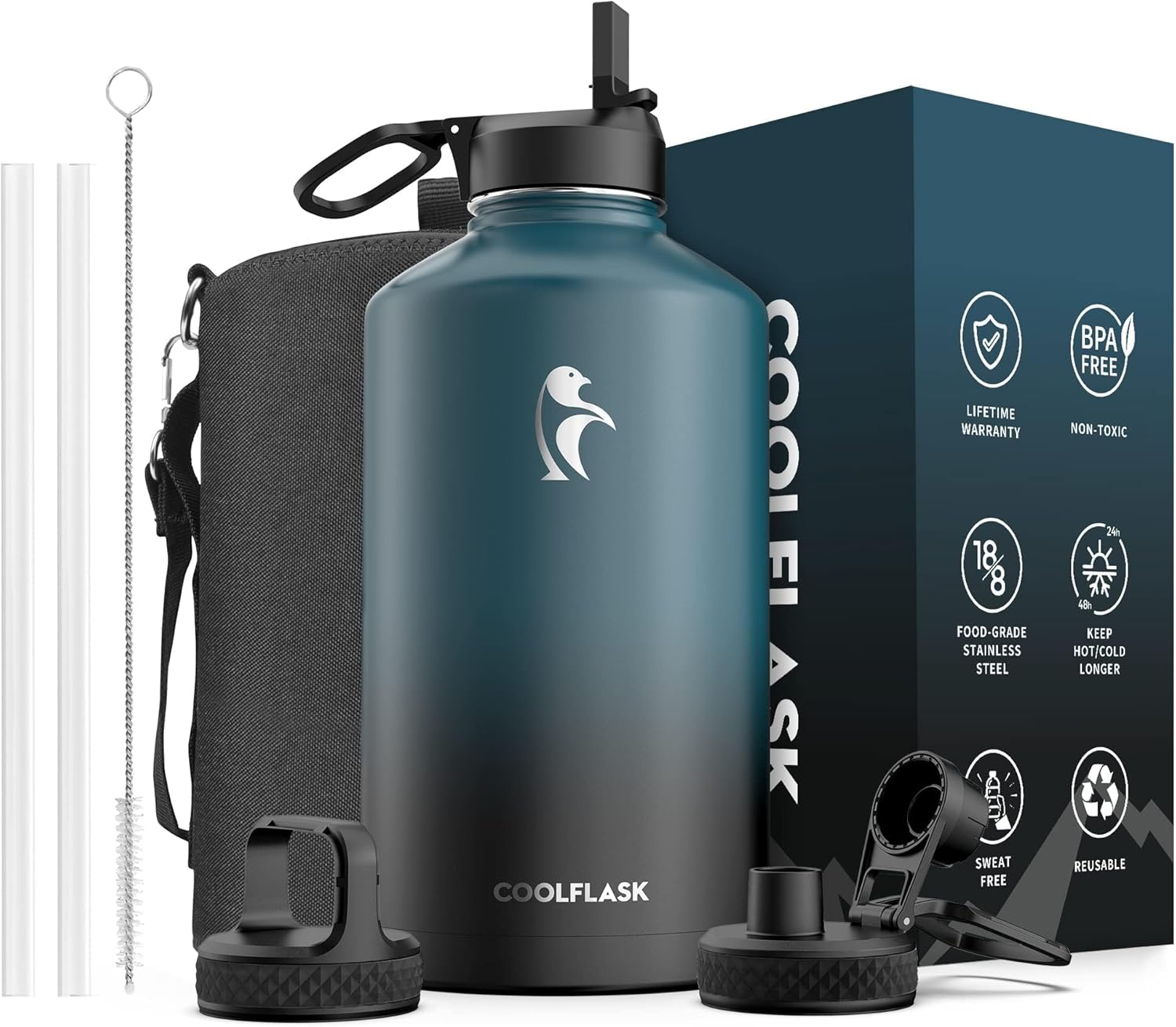Coolflask 128 oz Gallon Water Bottle Insulated for Sports and Gym