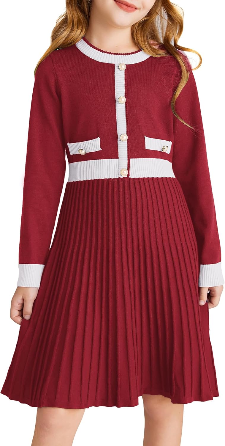 Girls Sweater Fall Dress Long Sleeve Knit A Line Casual Wear