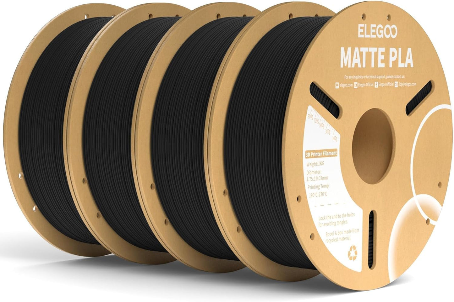 ELEGOO Matte PLA Filament for 3D Printers - 4KG Matte Black