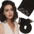 Short Human Hair Clip in Extensions Brown Double Weft 10 in - Natural
