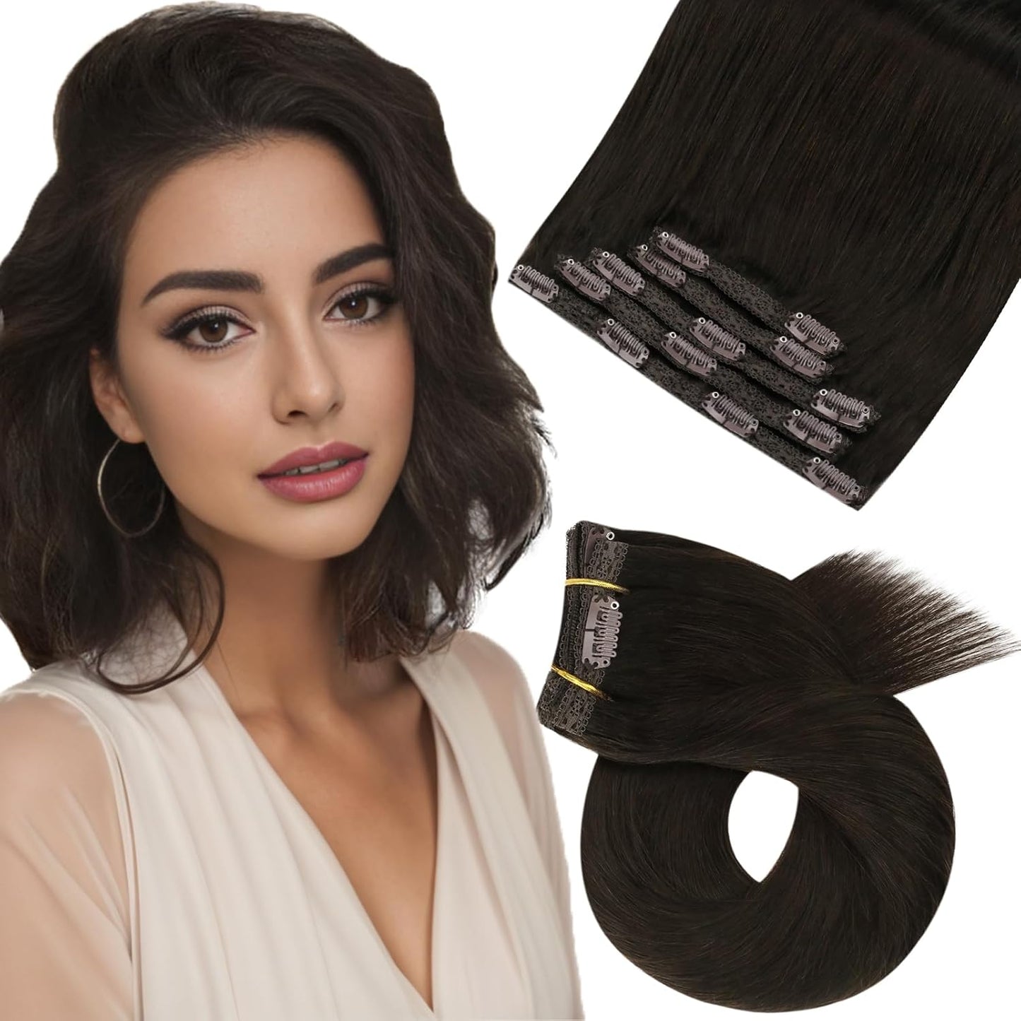 Moresoo Short Human Hair Clip in Extensions for Instant Volume