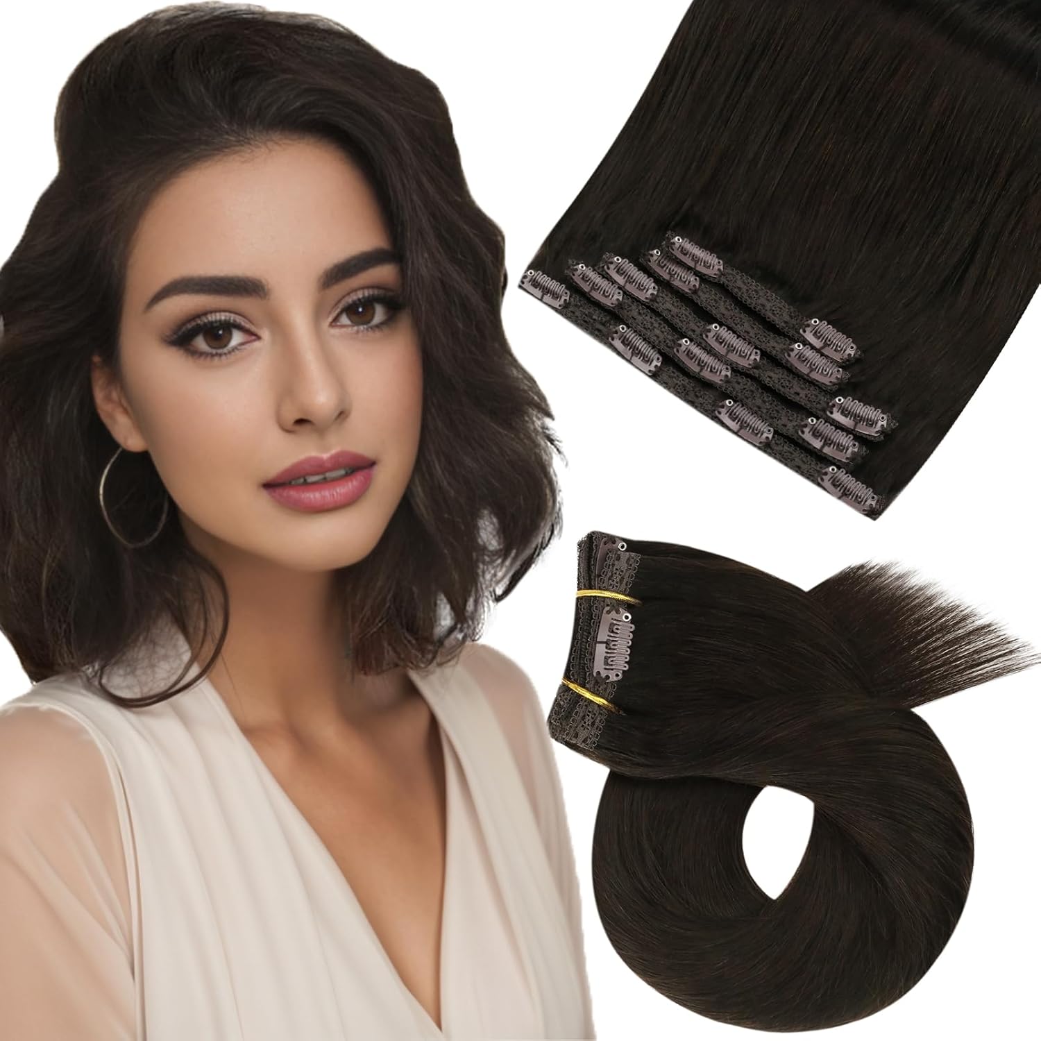 Moresoo Short Human Hair Clip in Extensions for Instant Volume