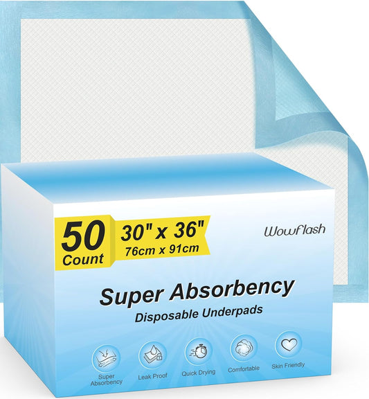 50ct Super Absorbent Disposable Underpads - Leakproof Quick Dry - XXL Size